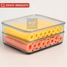 Porta Frios Presunto Queijo Acrílico Resistente Duplex Duplo Com Tampa Hermético Empilhável