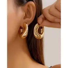 Brinco Folheado Argola Amassad Redondo Prata ou Dourado Torcido 925 Diferente Chunky Assimetrico Artístico Bold Fashion