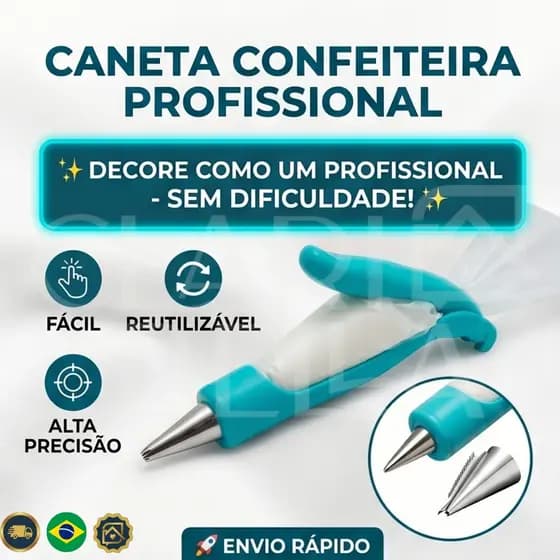 Caneta Confeiteiro Decorar Bolos Fácil Profissional Reutilizável com Bicos e Sacos Precisão Alta