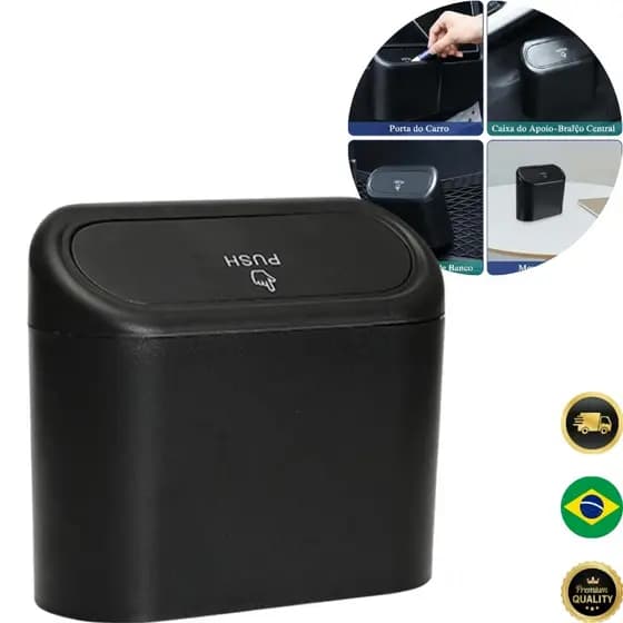 Mini Lixeira Portátil Para Carro Preta com Tampa Flip-Up – Compacta e Resistente