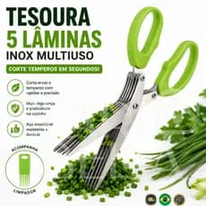 Tesoura Multiuso 5 Lâminas Inox Para Temperos Ervas Verduras Cozinha Profissional