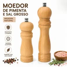 Moedor de Pimenta Sal Grosso Madeira Manual 3 Tamanhos Kit Triturador Cerâmica Cozinha Gourmet - Pequeno, Médio, Grande