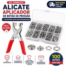 Kit Alicate Aplicador de Botão de Pressão Metal + 100 Botões Com Case Organizador Costura Artesanato Roupas Bebê