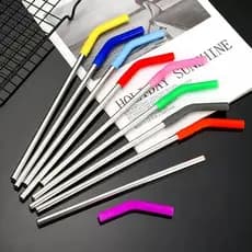 Canudo inox com Bico Silicone para Copo 1200ml 26cm coloridos