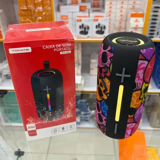Caixa de Som RGB Bluetooth Portátil 20W Alcance 10m Resistente A Água Tomate MTS-6001