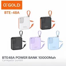 Carregador Portátil Power Bank Turbo 22.5W 10000mAh A’Gold BTE-48A com Display Cabo Usb-C Lightning
