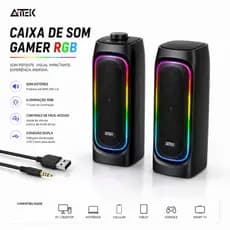 Caixa de Som Gamer RGB 2 em 1 ACS-4510 USB AUX 10W Som Estéreo com Luz LED para PC Notebook