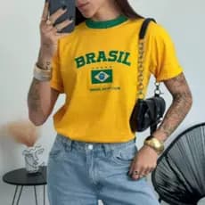 Camisa Feminina Brasil Copa Do Mundo Estilosa Blogueira Camiseta Algodao Premium
