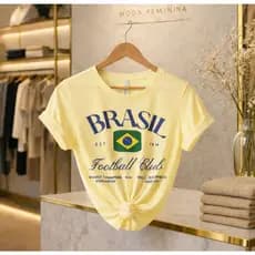 Camiseta Feminina Brasil Bandeira Estilo Casual Moda Verão T-Shirt Básica Confortável