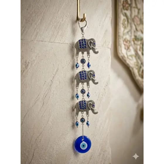Pendente de Decoração  em Metal Pedras Azuis Elefantes, Borboletas, Mão de Fatima Hamsá