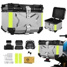 Baú para Moto de Alumínio - 45L Bauleto Impermeável Trava Dupla Antirroubo, Bau Moto Traseiro Modelo Universal, Prata