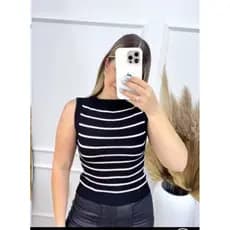 Colete Regata modal Meia Estação | Cropped modal  Listrado Tricot ,colete modal,regata Ribama Fashion