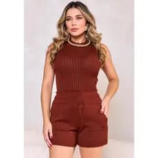 Conjunto Tricot Feminino Estilosa  Garrafinha + Short confortável  Moda  meia estação