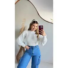 Blusa Cropeed Manga Longa Bufante Tricô Moda inverno Blusa de Frio tricot moda inverno tendencia