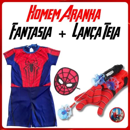 Roupa Infantil Fantasia Homem Aranha com Mascara + Luva Lança Dardo Teia Brinquedo