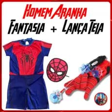 Roupa Infantil Fantasia Homem Aranha com Mascara + Luva Lança Dardo Teia Brinquedo