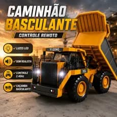 Caminhão Basculante Controle Remoto 2.4GHz com Luzes Som Caçamba Móvel e Chave Philips Infantil