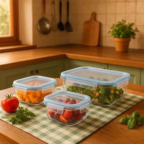 Pote Hermético Vidro Retangular 370ml 1040ml 1520ml Armazenamento Livre BPA