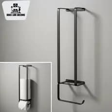 Porta Papel Higiênico de Parede Preto e Dourado Suporte Moderno Decoração Luxo Banheiro Lavabo