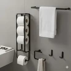 Kit de Banheiro Completo 4 Peças em Metal Suportes Porta Toalhas e Acessórios de Banho Suporte de Papel Higiênico