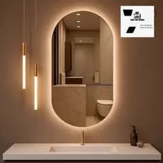 Espelho Oval com LED Moderno Luz  Fria para Banheiro e Quarto Decorativo+ Fita Dupla Face