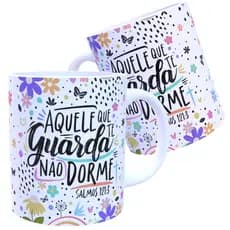 Caneca Salmos 121:3 Aquele que te Guarda Não Dorme Xicara Salmos 121 Porcelana ou Plástico 325ml