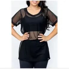 Camiseta tule transparente treino Blusa Feminina Transparente de Tule Manga Curta Camiseta Academia Treino