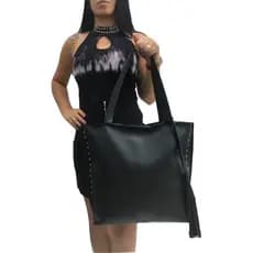 Bolsa Sacola Feminina Grande Alça Transversal Franja Tachas