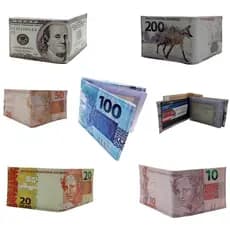Carteira Masculina Estampada Notas Cédula Super Slim Porta Documento Dinheiro Dolar Real Executiva