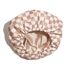 Novo estilo de três camadas à prova dwaterproof água touca de banho venda quente imitação forro de seda xadrez touca de