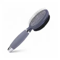 Escova Dupla Profissional para Pets – Cabo em Gel Cinza, Pentear Cães e Gatos