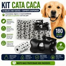 Kit Cata Caca 12 Rolos (180 Sacos) + Suporte Dispenser | Saquinhos para Fezes de Cachorro Pet