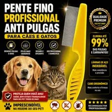 Pente Fino Profissional Anti Pulgas para Cães e Gatos Aço Inox Removedor Pet