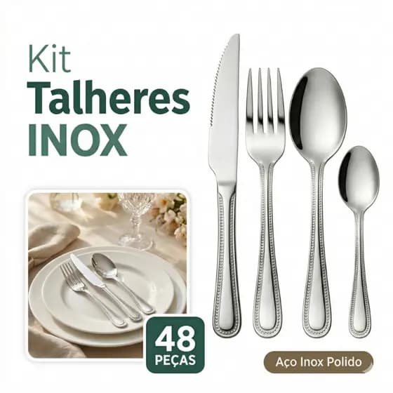 Jogo de Talher 16 32 48 – Garfos e Facas Faqueiro Aço Inox Premium Ideal para Restaurantes e Buffets