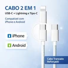Cabo 2 em 1 USB-C para Lightning e Tipo-C Compatível iPhone e Android