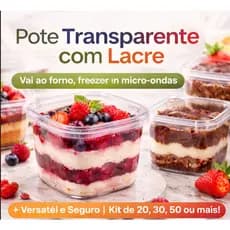 Kit 20 a 50 Potes Com Lacre 220ml Com Tampa PP5 Forneável Banho-Maria BPA Free Para Bolo Doces Sobremesas Descartável