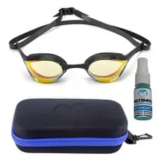 Óculos Natação Arena Cobra Ultra Mirror Swipe AMARELO/PRETO + Estojo Medinas Logo Azul + Spray AntiFog