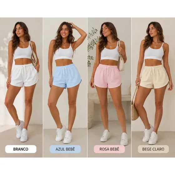 Short Feminino Curto Elastano Soltinho Com Cordão Moda Verão Praia Caminhada Fitness