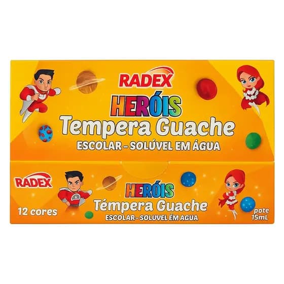 🖌️ Tinta Têmpera Guache Radex - Linha Heróis (12 Cores)