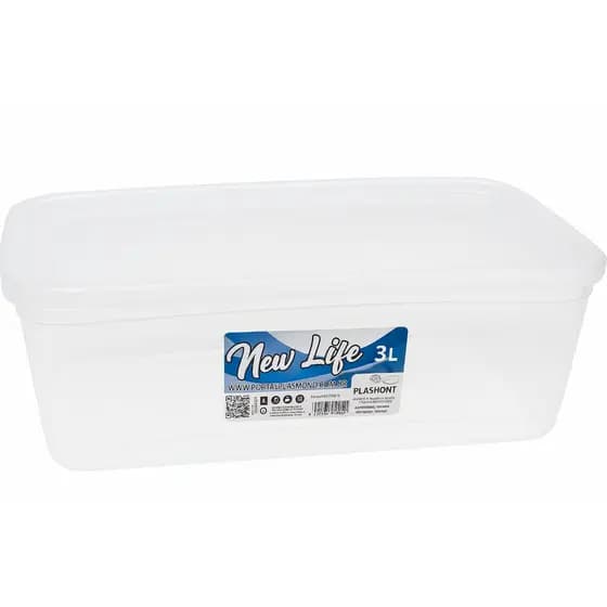 Pote Organizadora Plástico Transparente 3L Retangular com Tampa - Plasmon New Life