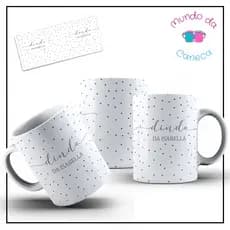 Caneca Personalizada de Batismo Dindo ou Dinda com Nome da Criança fundo poá