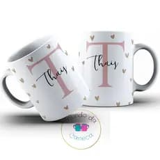 Caneca Personalizada com Inicial e seu Nome dos dois lados de Porcelana