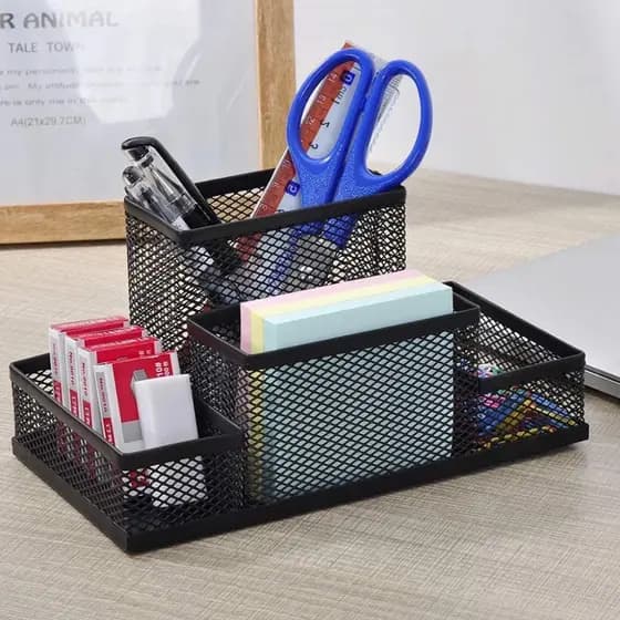 Porta Caneta Organizador De Metal Para Mesa Escritório Aramado De Divisórias Multiuso