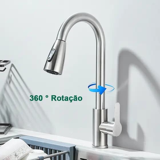 Torneira Cozinha Gourmet Com Mangueira Flexível e Bico Dupla Função Para água Quente E Fria