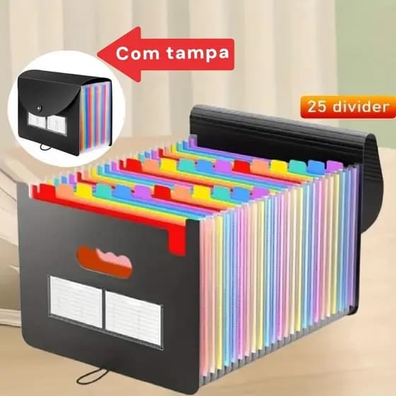 Pasta Sanfonada Arquivo A4 Expansível 24 Divisória Organizadora Para Documentos Escritorio