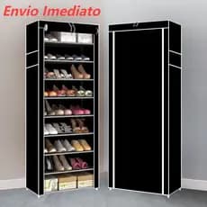 Sapateira Organizadora com 9 Prateleiras para Organizar Sapatos Calçados Chinelos Roupas Objetos 24 Pares - Black