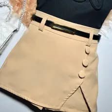 Short Saia Alfaiataria Com Cinto Moda Infantil Menina Casual Verão Fashion