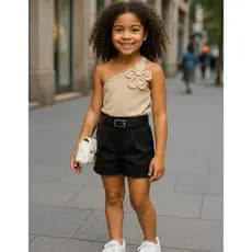 Conjunto Infantil e Juvenil Blusa Flor Short Alfaiataria Luxo Blogueirinha