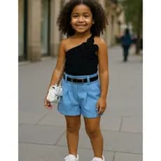 Conjunto Infantil e Juvenil Blusa Flor Short Alfaiataria Luxo Blogueirinha