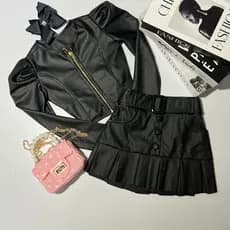 Conjunto 2 peças Infantil Menina Jaqueta Couro Saia Com babado Bloguerinha Festa Moda Bloguerinha  Lançamento